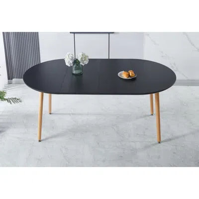 Streamdale Furniture Streamdale Extensible Black Table: Wood Leg, Mdf Top, 100/140/180x100x75cm In Black