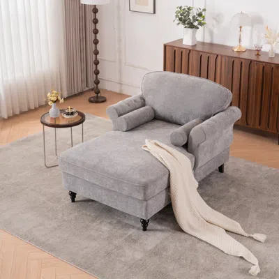 Streamdale Furniture Streamdale Oversized Chenille Chaise Lounge Sofa Bed - 5 Colors In Gray