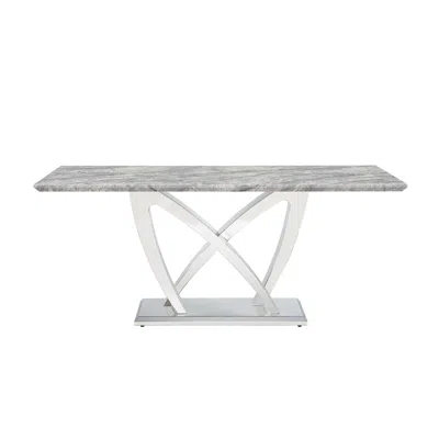 Streamdale Furniture Streamdale 70" Faux Marble Dining Table, Mirrored Base (silver/grey) In Gray