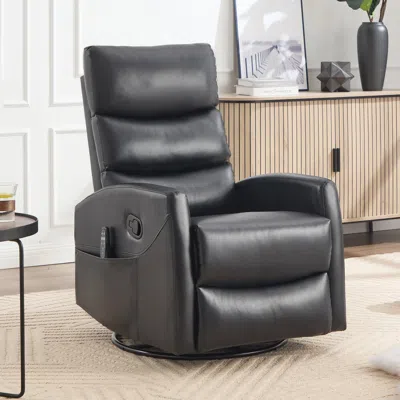 Streamdale Furniture Streamdale Heat Massage Rocker Recliner Chair, Swivel Fabric, Black In Black