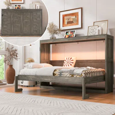 Streamdale Furniture Streamdale Twin Murphy Bed With Led Light - Brown In Brown