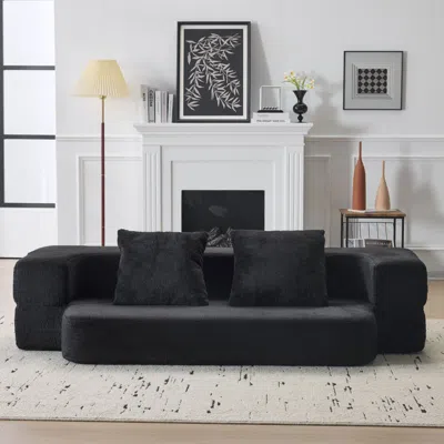 Streamdale Furniture Streamdale Transformable Sectional Sofa Bed - Chenille, Light Black In Black