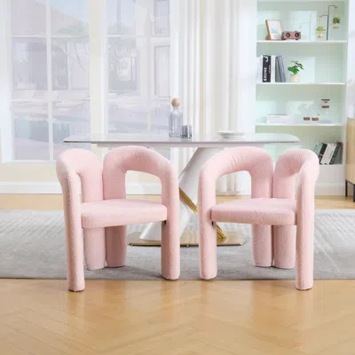 Streamdale Furniture Streamdale Velvet Accent/dining Chair Set Of 2 (pink Teddy) In Pink
