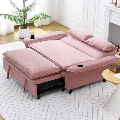 Streamdale Furniture Streamdale Pink Striped Sofa Bed - Adjustable Arms & Back - 65.74-inch In Pink