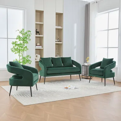 Streamdale Furniture Streamdale Velvet Living Room Set: Loveseat & 2 Chairs, Green In Green