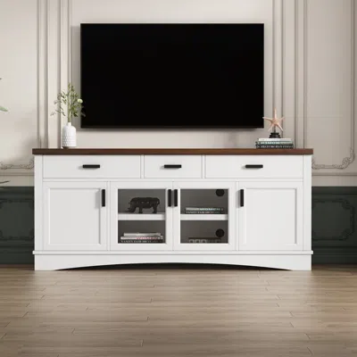 Streamdale Furniture Streamdale 67" White Tv Console - Glass Doors & Storage In White