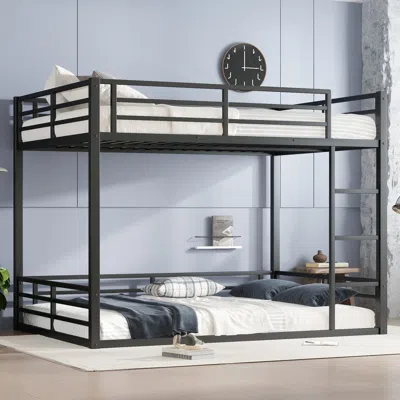 Streamdale Furniture Streamdale Metal Queen Over Queen Bunk Bed, Space-saving, Black In Black