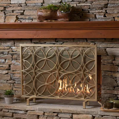 Streamdale Furniture Streamdale Elegant Iron Fireplace Screen With Overlapping Circle Pattern In Brown