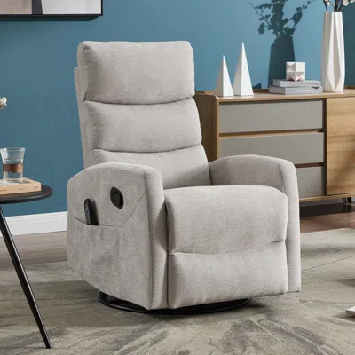 Streamdale Furniture Streamdale Heat Massage Rocker Recliner Chair, Swivel Fabric, Grey In Gray