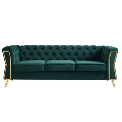 Streamdale Furniture Streamdale Modern Tufted Velvet Sofa 87.4 Inch For Living Room Green Color In Green
