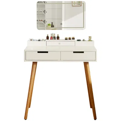 Streamdale Furniture Streamdale Makeup Vanity Desk With Lights & Mirror, 3 Color Modes, 2 Drawers, White 31.5" In White