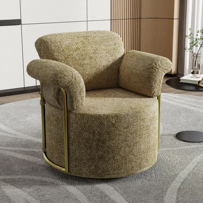 Streamdale Furniture Streamdale Fluffy Barrel Accent Chair With Gold Legs (brown/yellow) In Green
