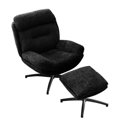 Streamdale Furniture Streamdale Rocking Swivel Velvet Lounge Chair & Ottoman - Black In Black