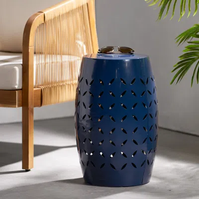 Streamdale Furniture Streamdale Delicate Lace-cut Side Table Durable, Stylish, And Multifunctional In Blue