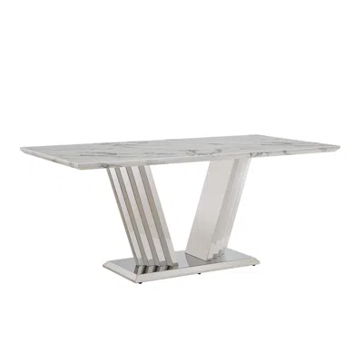 Streamdale Furniture Streamdale 70" Faux Marble Dining Table, Mirrored Base (silver/white) In White