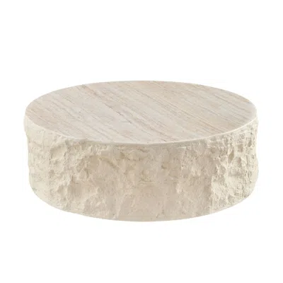 Streamdale Furniture Streamdale Vintage Round Coffee Table For Living Room, Fiberglass & Imitation Stone In Neutral