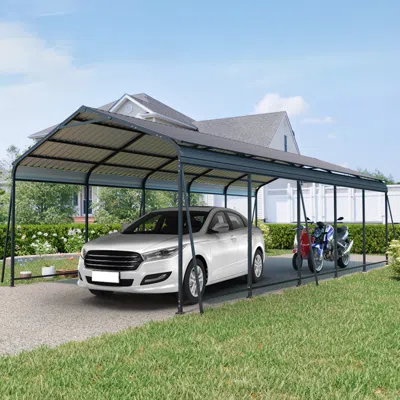 Streamdale Furniture Streamdale 13x26.5 Ft Heavy Duty Galvanized Steel Carport Canopy Garage In Gray