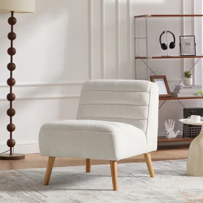 Streamdale Furniture Streamdale Modern Chenille Accent Chair - Ivory In White