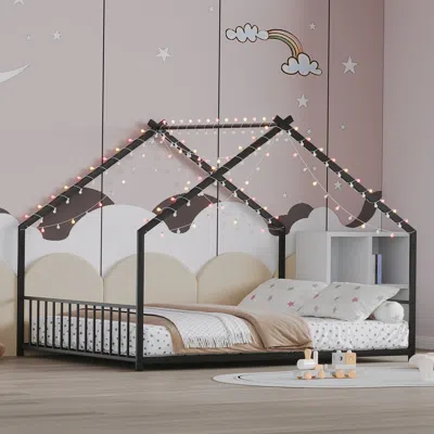 Streamdale Furniture Streamdale Led Light Roof Bed Frame - Black In Black