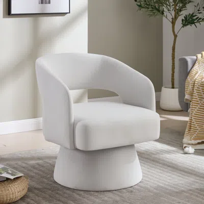 Streamdale Furniture Streamdale Velvet Swivel Accent Chair In White