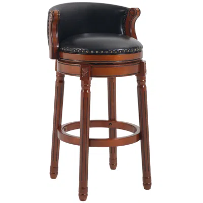 Streamdale Furniture Streamdale Leather Wooden Swivel Bar Stool, 26" Seat Height (black, 1pc) In Brown