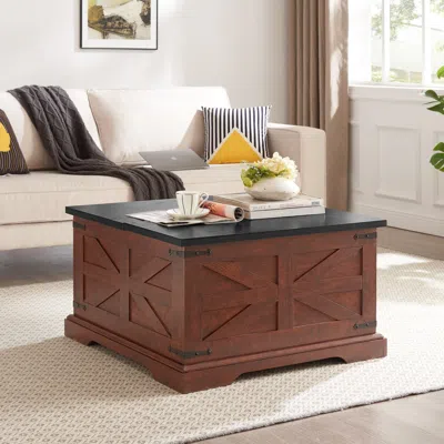 Streamdale Furniture Streamdale Rustic Oak Coffee Table With Hidden Storage In Brown