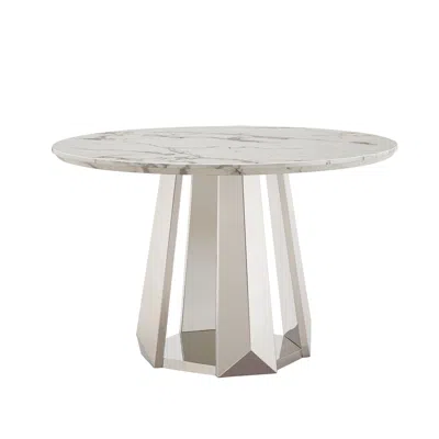 Streamdale Furniture Streamdale 47" Round Marble Dining Table, High Gloss Faux Marble Top, Stainless Steel Base (white) In White