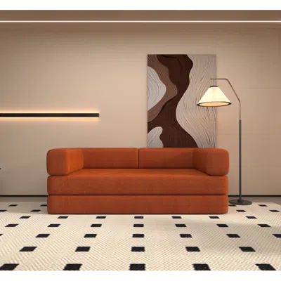 Streamdale Furniture Streamdale Corduroy Convertible Sleeper Sofa Bed - Orange Red In Brown