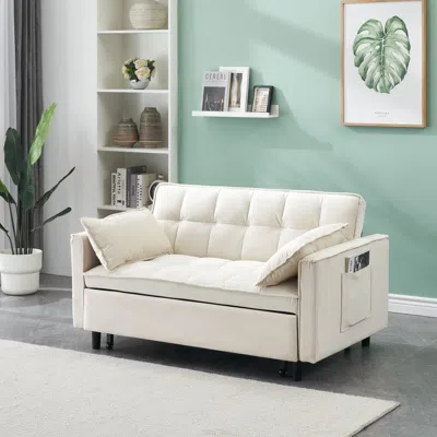 Streamdale Furniture Streamdale Modern Velvet Sleeper Sofa With Pillows & Pockets In White