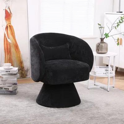 Streamdale Furniture Streamdale Elegant Swivel Linen Barrel Chair With Ergonomic Design In Black