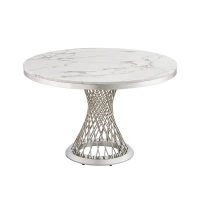 Streamdale Furniture Streamdale 47" Round Marble Dining Table, High Gloss Faux Marble Top, Stainless Steel Base In Gray