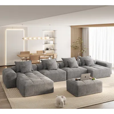 Streamdale Furniture Streamdale Modern Chenille Sectional Sofa With 8 Pillows, Diy Combination, Grey In Gray