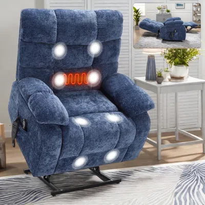 Streamdale Furniture Streamdale Lift Recliner Heat Massage Dual Motor Infinite Position Blue