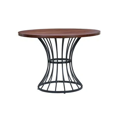 Streamdale Furniture Streamdale Oak Veneer 42" Round Dining Table - Wrought Iron Base, Rustic-modern