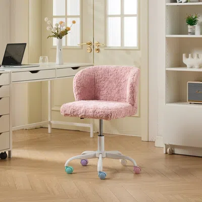 Streamdale Furniture Streamdale Pink Faux Rabbit Fur Office Chair