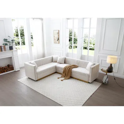 Streamdale Furniture Streamdale Modern Beige Velvet Sectional Sofa With Pillows