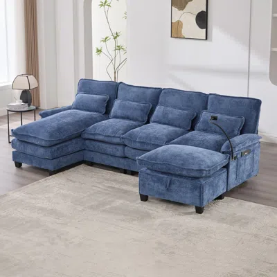 Streamdale Furniture Streamdale 106" U-shape Sectional Sofa Cloud Couch, Chenille, Ottoman & Pillows