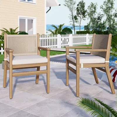 Streamdale Furniture Streamdale Acacia Wood Armchairs With Rope Back And Cushions, Set Of 2