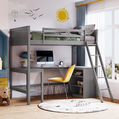 Streamdale Furniture Streamdale Twin Size Loft Bed With Shelves And Desk, Wooden Loft Bed With Desk