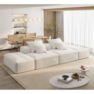Streamdale Furniture Streamdale Modern Chenille Sectional Sofa With Ottomans & Pillows - Beige