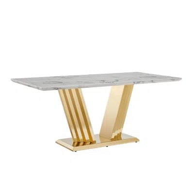Streamdale Furniture Streamdale 70" Faux Marble Dining Table, Mirrored Base (gold/white)