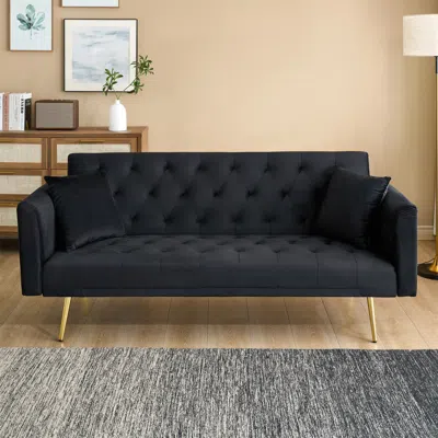 Streamdale Furniture Streamdale Black Velvet Foldable Sofa (71-inch) - Retro Style For Small Spaces