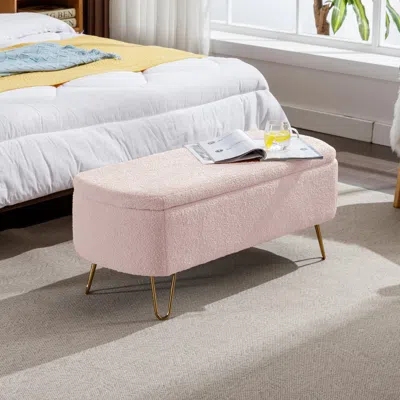 Streamdale Furniture Streamdale Pink Ottoman End Bench, Faux Fur & Gold