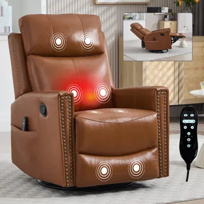 Streamdale Furniture Streamdale Yellow Leather Heat Massage Rocker Swivel Recliner