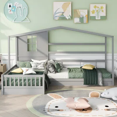 Streamdale Furniture Streamdale Twin L-frame Wood Bed With Fence, Gray