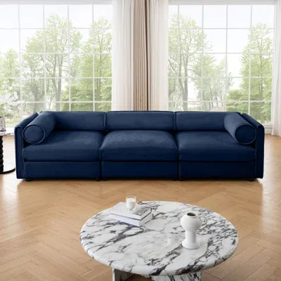 Streamdale Furniture Streamdale Modular Sectional Sofa, Storage, Cylindrical Backrest, Deep Seating, Blue