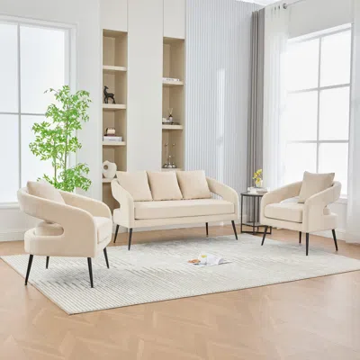 Streamdale Furniture Streamdale Velvet Living Room Set: Loveseat & 2 Chairs, Beige