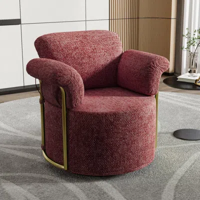 Streamdale Furniture Streamdale Fluffy Barrel Accent Chair With Gold Legs (red/brown)