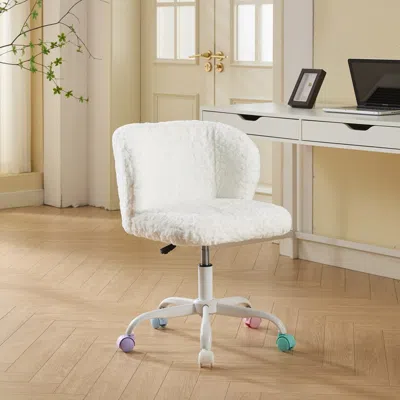 Streamdale Furniture Streamdale Ivory Faux Rabbit Fur Office Chair