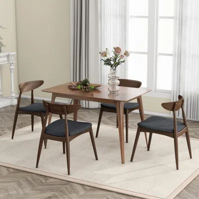 Streamdale Furniture Streamdale 5-piece Dining Set, Rubberwood, Cushioned Chairs, Walnut/charcoal